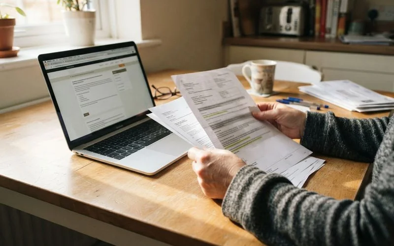 A homeowner reviewing a pressure washing company's proof of insurance document before signing a contract